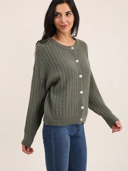 45% Baby Alpaca Round-Neck Button Cardigan