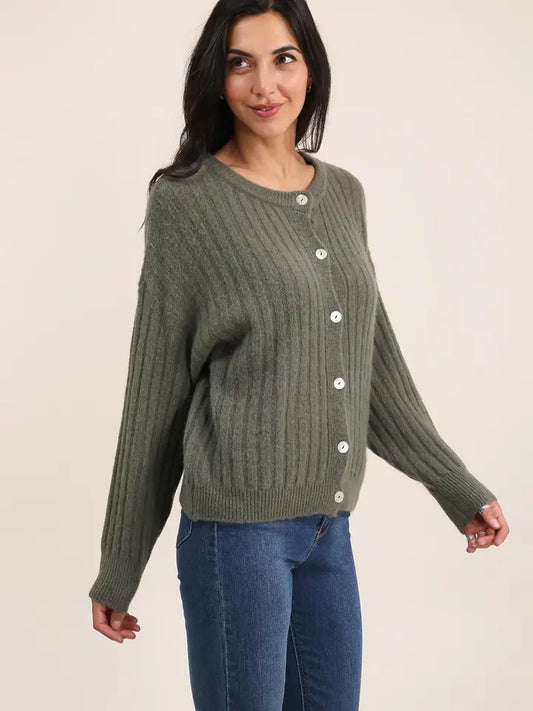 45% Baby Alpaca Round-Neck Button Cardigan