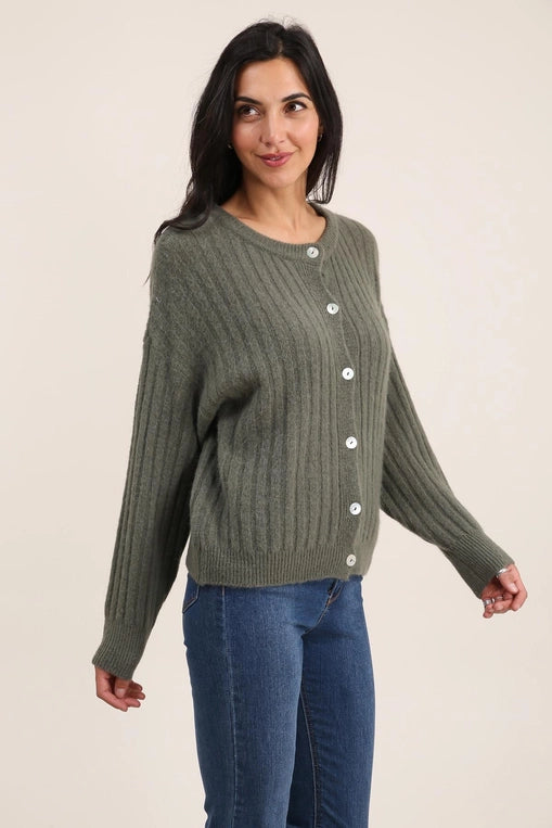 45% Baby Alpaca Round-Neck Button Cardigan