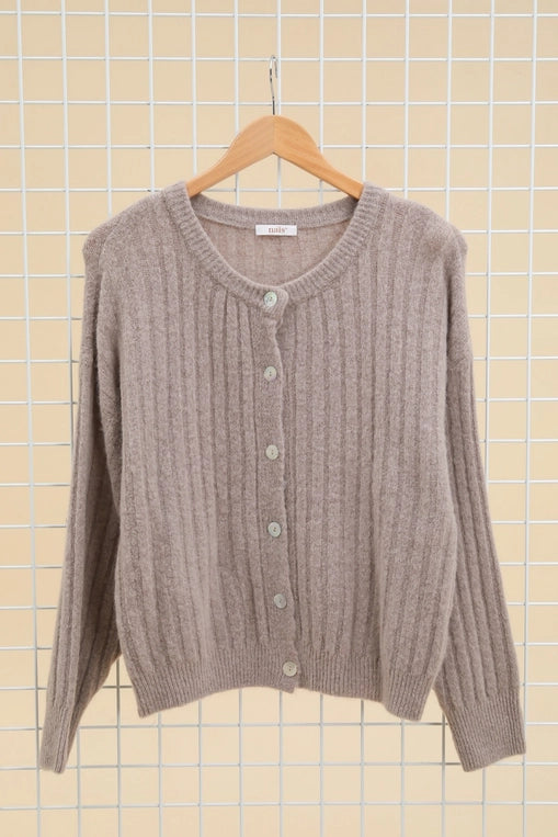 45% Baby Alpaca Round-Neck Button Cardigan