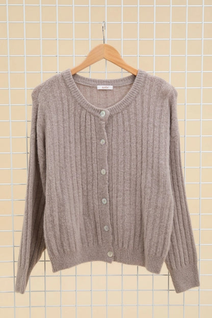 45% Baby Alpaca Round-Neck Button Cardigan