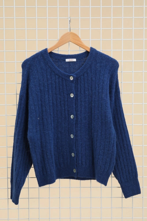 45% Baby Alpaca Round-Neck Button Cardigan